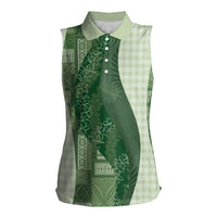Polynesian Tribal Pattern Patchwork Picturesque Women Sleeveless Polo Shirt Sage Green LT7 Female Sage Green - Polynesian Pride
