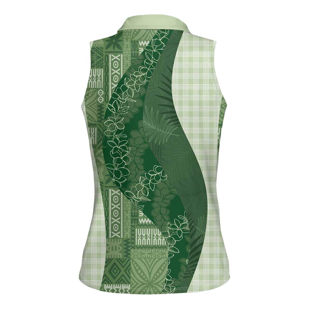 Polynesian Tribal Pattern Patchwork Picturesque Women Sleeveless Polo Shirt Sage Green LT7 - Polynesian Pride