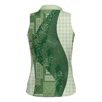 Polynesian Tribal Pattern Patchwork Picturesque Women Sleeveless Polo Shirt Sage Green LT7 - Polynesian Pride