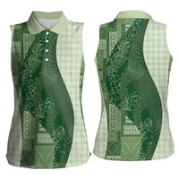 Polynesian Tribal Pattern Patchwork Picturesque Women Sleeveless Polo Shirt Sage Green LT7 - Polynesian Pride