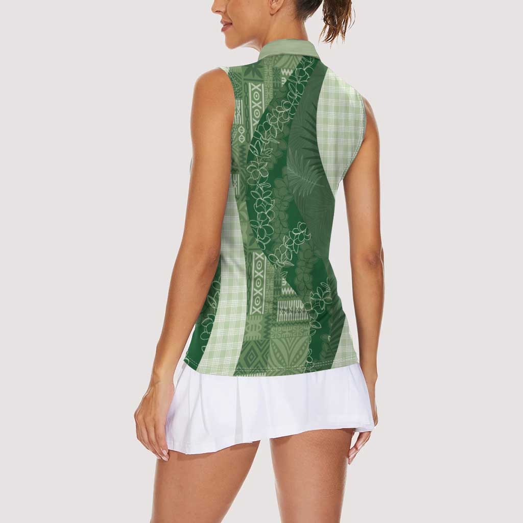 Polynesian Tribal Pattern Patchwork Picturesque Women Sleeveless Polo Shirt Sage Green LT7 - Polynesian Pride