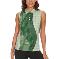 Polynesian Tribal Pattern Patchwork Picturesque Women Sleeveless Polo Shirt Sage Green LT7 - Polynesian Pride