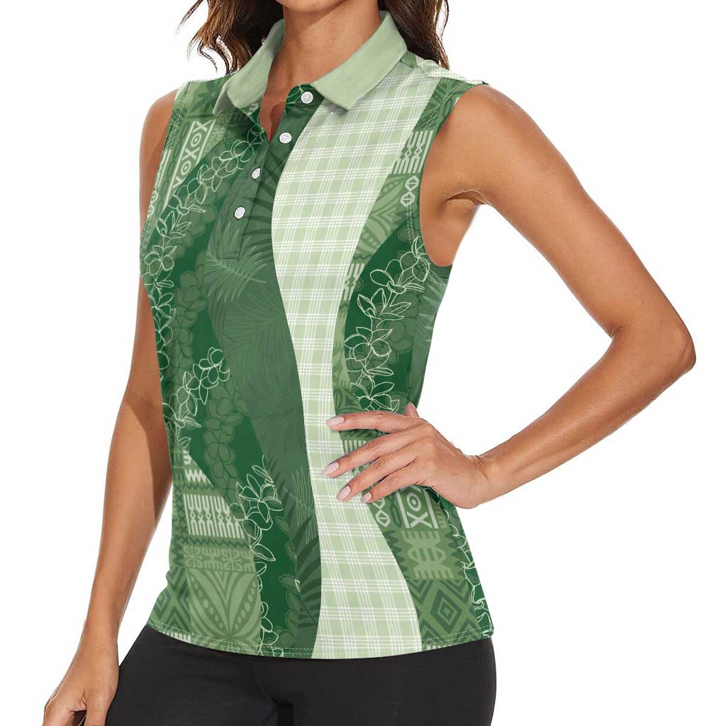 Polynesian Tribal Pattern Patchwork Picturesque Women Sleeveless Polo Shirt Sage Green LT7 - Polynesian Pride