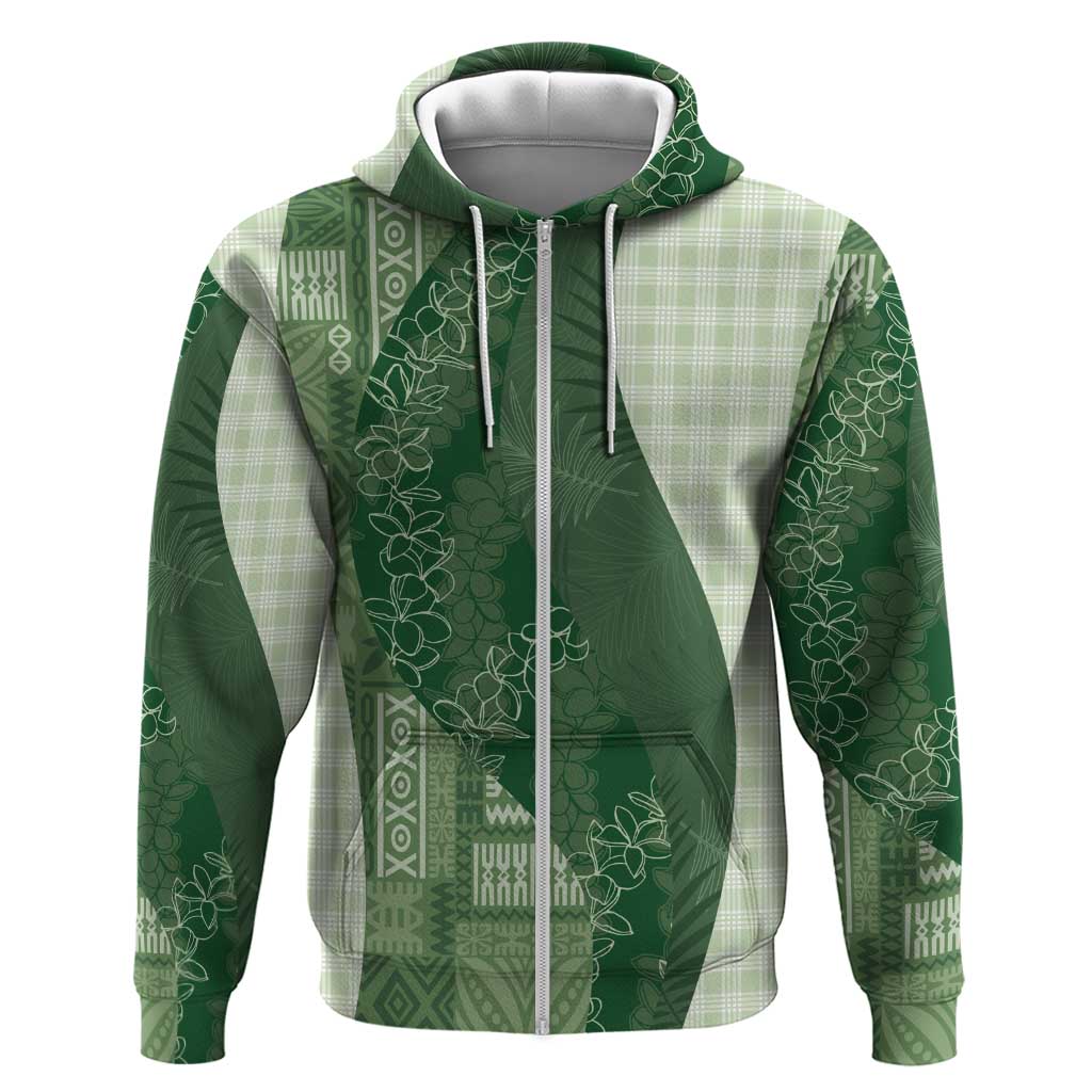 Polynesian Tribal Pattern Patchwork Picturesque Zip Hoodie Sage Green LT7 Zip Hoodie Sage Green - Polynesian Pride