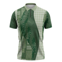 Polynesian Tribal Pattern Patchwork Picturesque Zipper Polo Shirt Sage Green LT7 Sage Green - Polynesian Pride