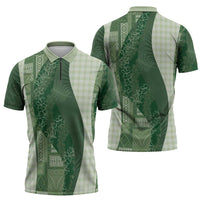 Polynesian Tribal Pattern Patchwork Picturesque Zipper Polo Shirt Sage Green LT7 - Polynesian Pride