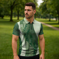 Polynesian Tribal Pattern Patchwork Picturesque Zipper Polo Shirt Sage Green LT7 - Polynesian Pride
