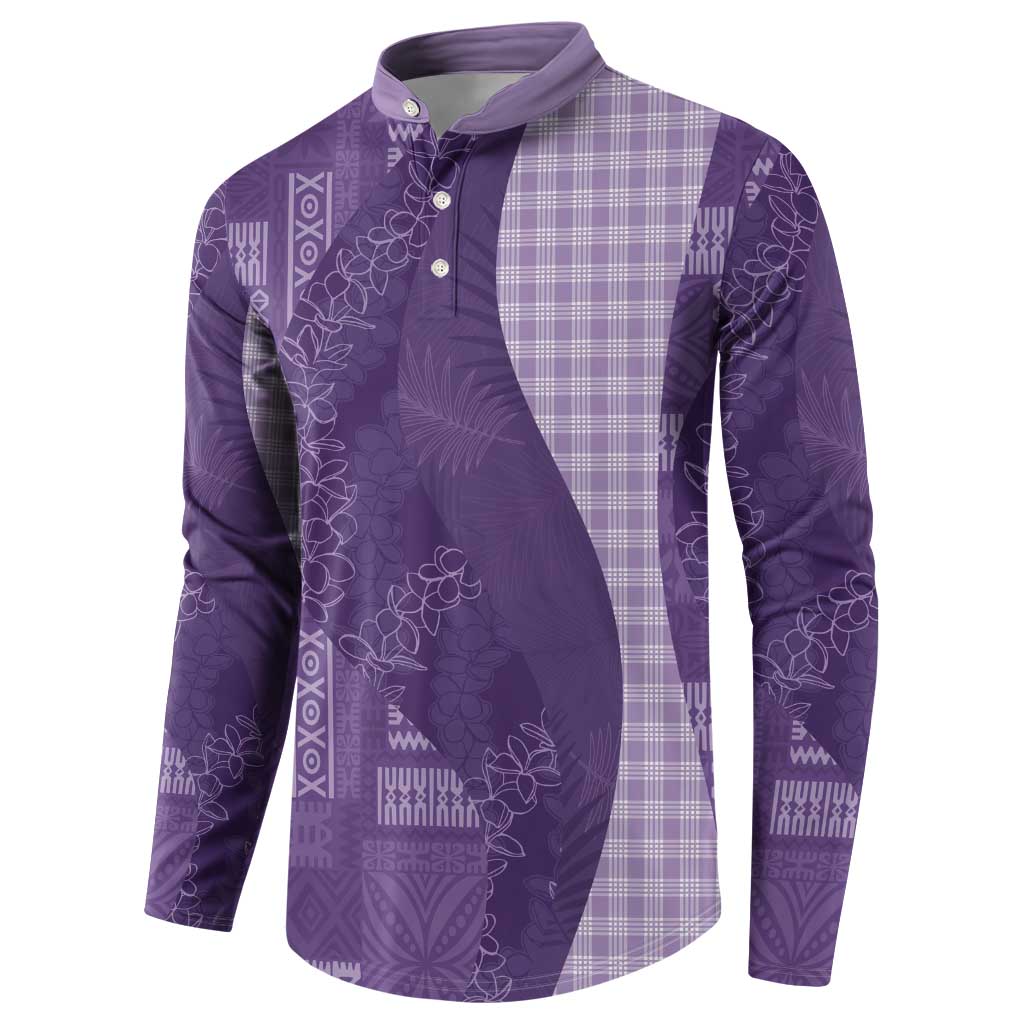 Polynesian Tribal Pattern Patchwork Picturesque Button Sweatshirt Deep Violet LT7 - Polynesian Pride
