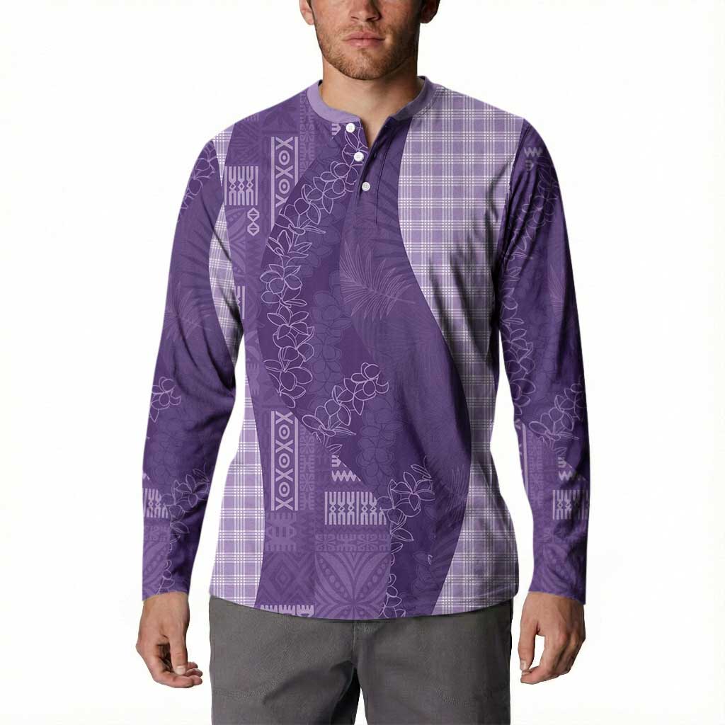 Polynesian Tribal Pattern Patchwork Picturesque Button Sweatshirt Deep Violet LT7 - Polynesian Pride