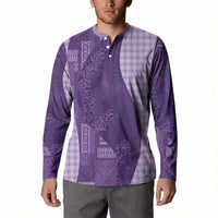 Polynesian Tribal Pattern Patchwork Picturesque Button Sweatshirt Deep Violet LT7 - Polynesian Pride