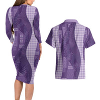 Polynesian Tribal Pattern Patchwork Picturesque Couples Matching Long Sleeve Bodycon Dress and Hawaiian Shirt Deep Violet LT7 - Polynesian Pride