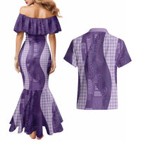 Polynesian Tribal Pattern Patchwork Picturesque Couples Matching Mermaid Dress and Hawaiian Shirt Deep Violet LT7 - Polynesian Pride