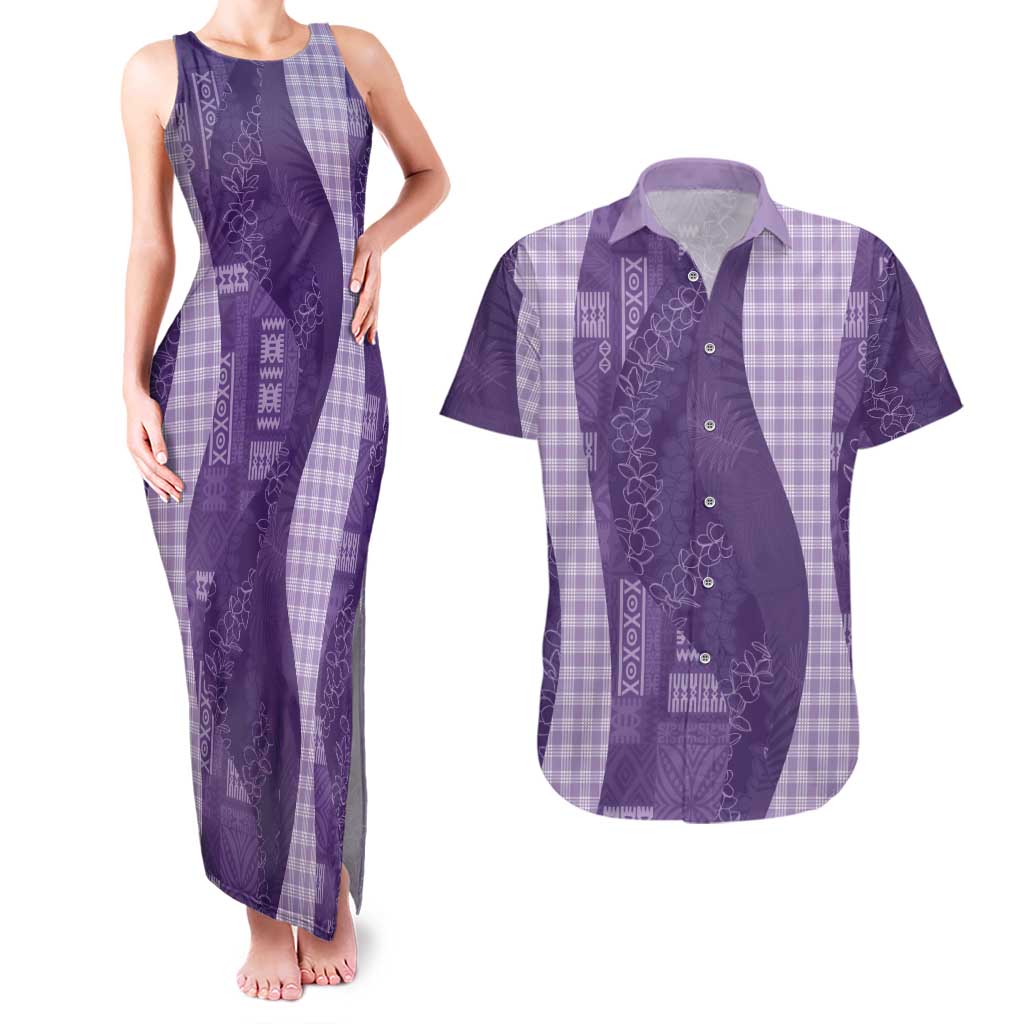 Polynesian Tribal Pattern Patchwork Picturesque Couples Matching Tank Maxi Dress and Hawaiian Shirt Deep Violet LT7 Violet - Polynesian Pride