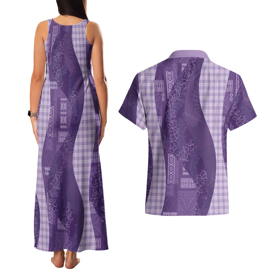 Polynesian Tribal Pattern Patchwork Picturesque Couples Matching Tank Maxi Dress and Hawaiian Shirt Deep Violet LT7 - Polynesian Pride