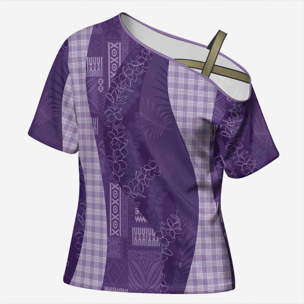 Polynesian Tribal Pattern Patchwork Picturesque Cross Shoulder Shirt Deep Violet LT7 Female Violet - Polynesian Pride