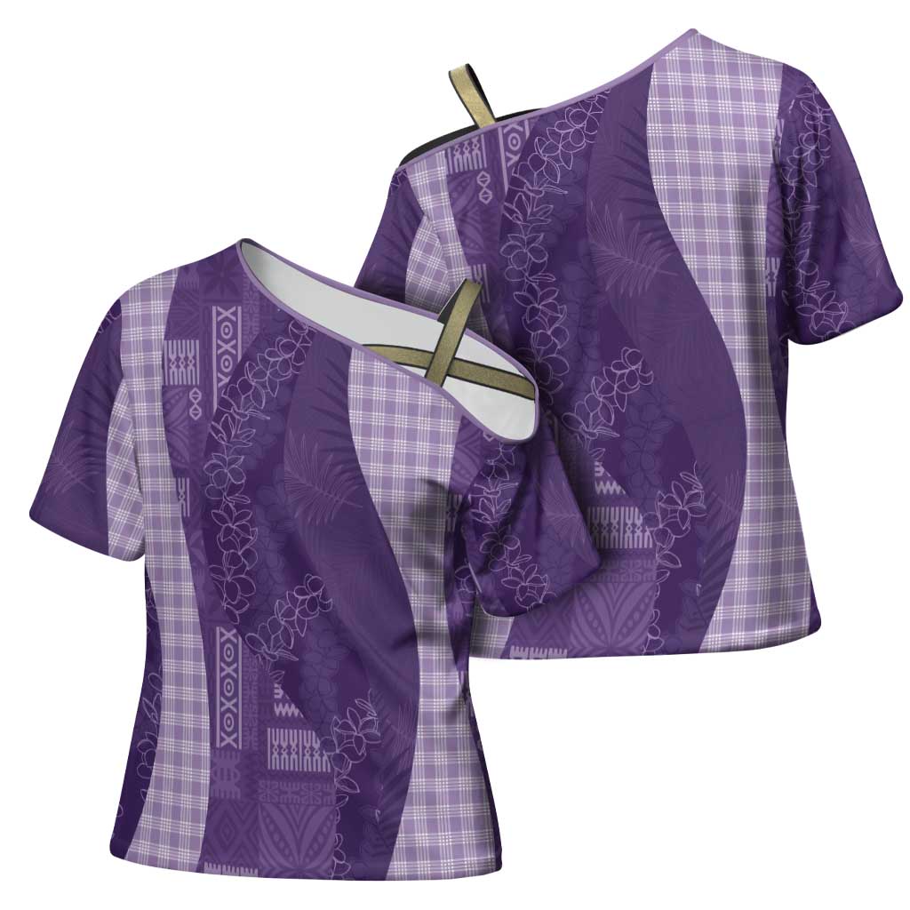 Polynesian Tribal Pattern Patchwork Picturesque Cross Shoulder Shirt Deep Violet LT7 - Polynesian Pride
