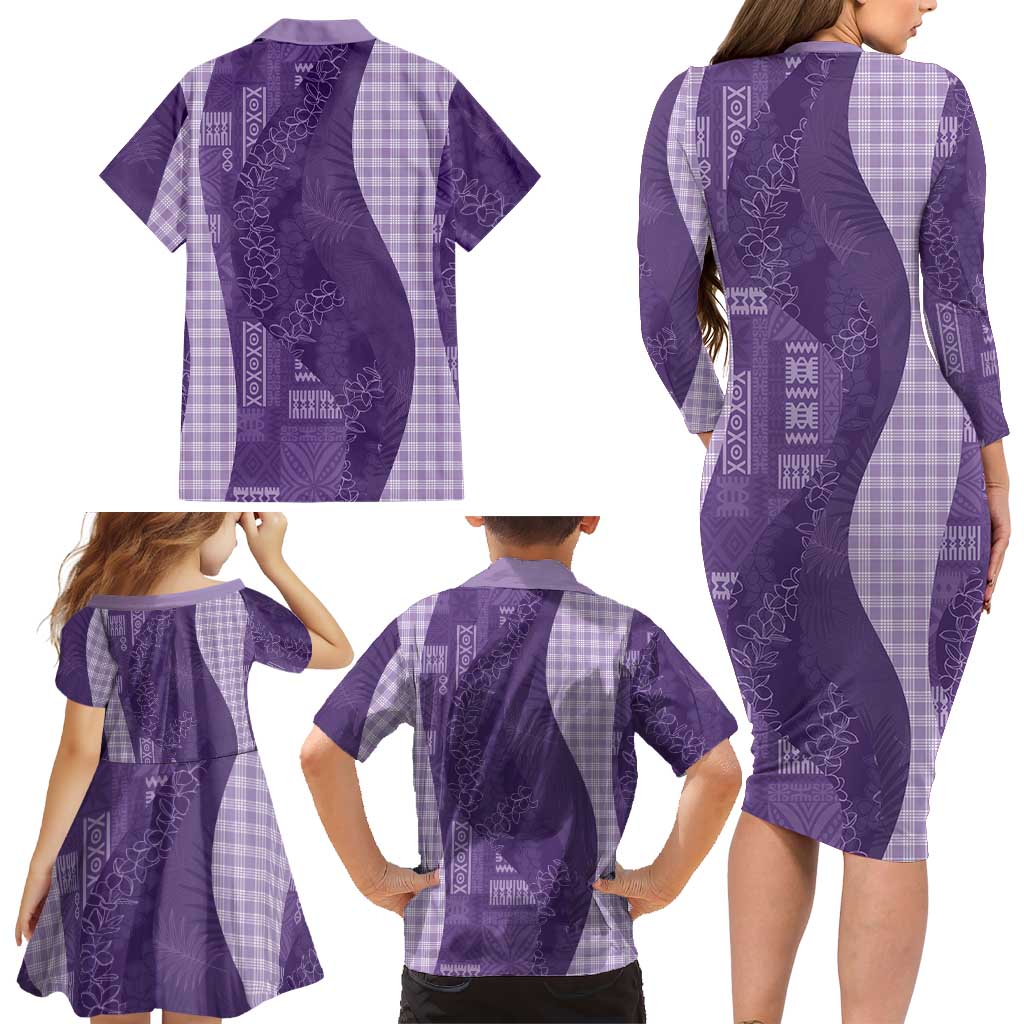 Polynesian Tribal Pattern Patchwork Picturesque Family Matching Long Sleeve Bodycon Dress and Hawaiian Shirt Deep Violet LT7 - Polynesian Pride