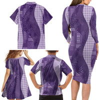 Polynesian Tribal Pattern Patchwork Picturesque Family Matching Long Sleeve Bodycon Dress and Hawaiian Shirt Deep Violet LT7 - Polynesian Pride
