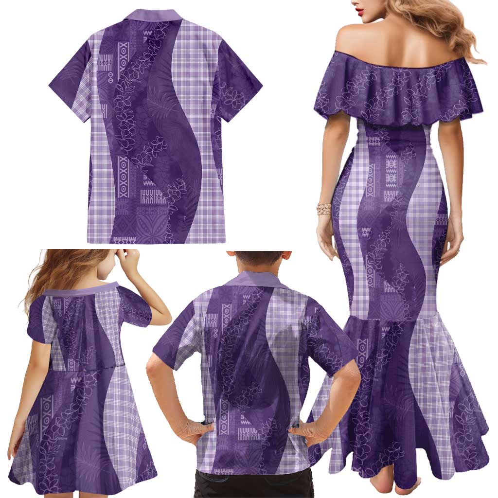 Polynesian Tribal Pattern Patchwork Picturesque Family Matching Mermaid Dress and Hawaiian Shirt Deep Violet LT7 - Polynesian Pride