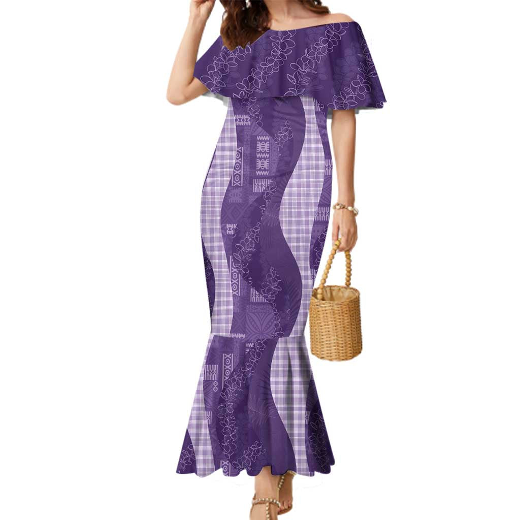Polynesian Tribal Pattern Patchwork Picturesque Family Matching Mermaid Dress and Hawaiian Shirt Deep Violet LT7 Mom's Dress Violet - Polynesian Pride