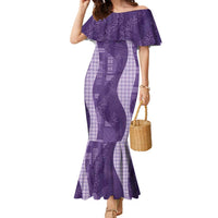 Polynesian Tribal Pattern Patchwork Picturesque Family Matching Mermaid Dress and Hawaiian Shirt Deep Violet LT7 Mom's Dress Violet - Polynesian Pride