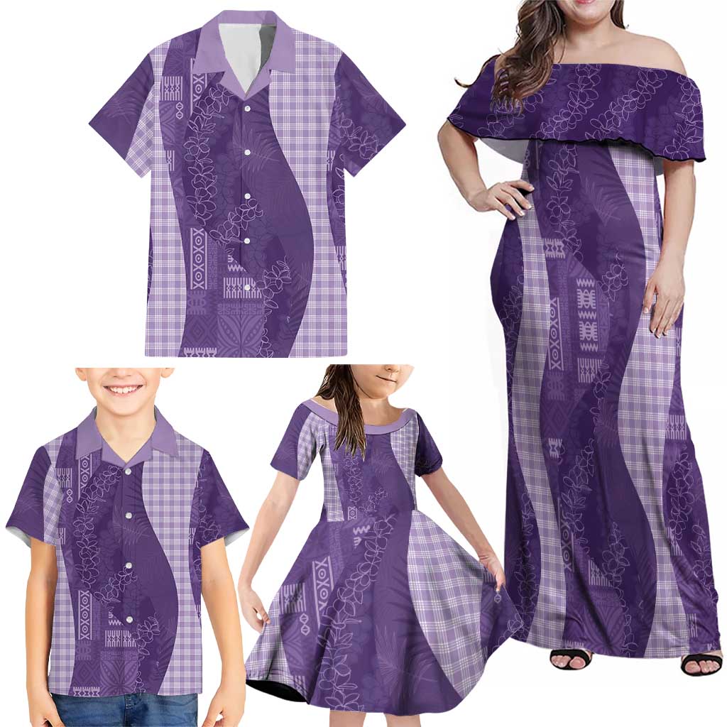 Polynesian Tribal Pattern Patchwork Picturesque Family Matching Off Shoulder Maxi Dress and Hawaiian Shirt Deep Violet LT7 - Polynesian Pride