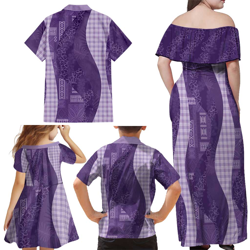Polynesian Tribal Pattern Patchwork Picturesque Family Matching Off Shoulder Maxi Dress and Hawaiian Shirt Deep Violet LT7 - Polynesian Pride