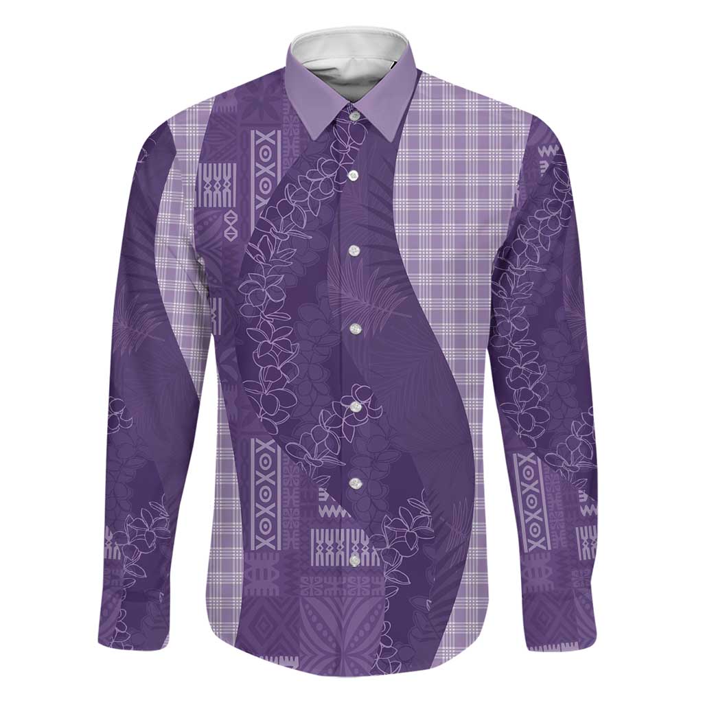 Polynesian Tribal Pattern Patchwork Picturesque Family Matching Off Shoulder Short Dress and Hawaiian Shirt Deep Violet