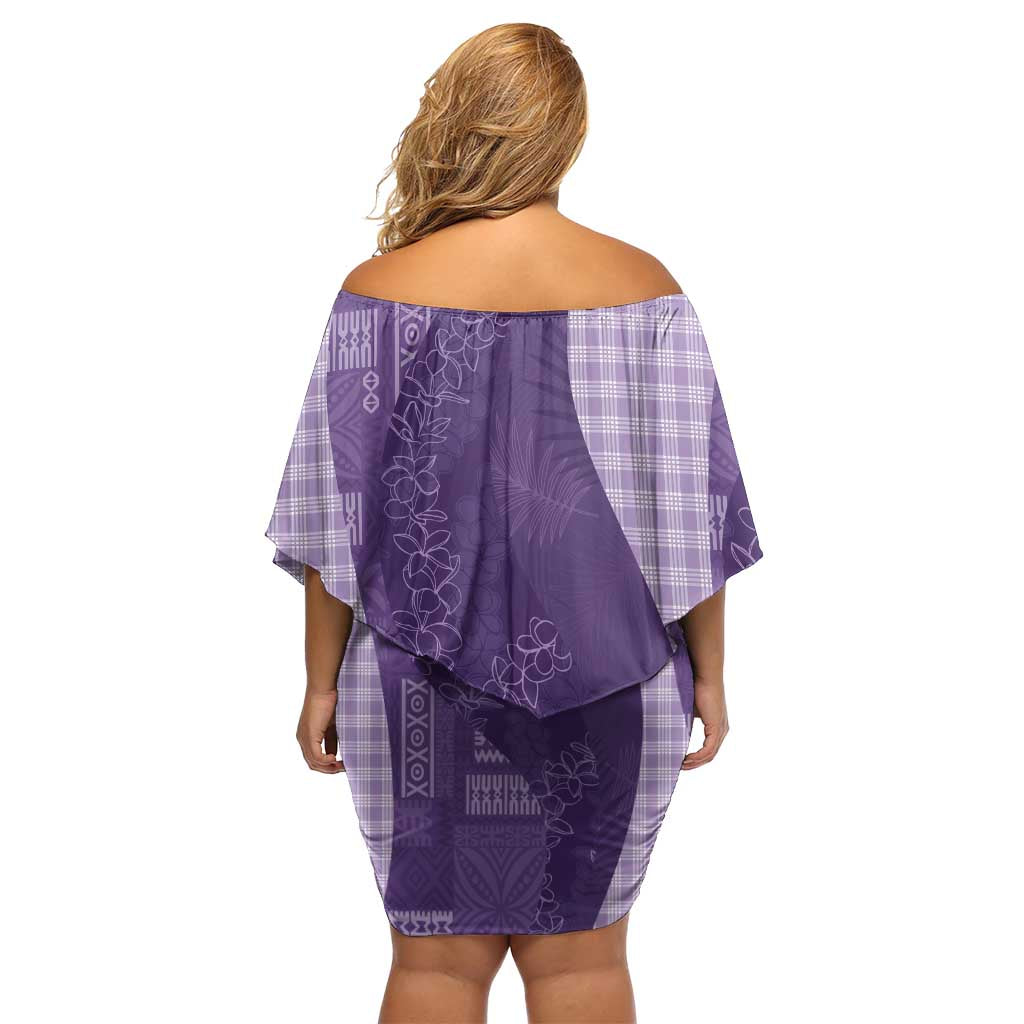 Polynesian Tribal Pattern Patchwork Picturesque Family Matching Off Shoulder Short Dress and Hawaiian Shirt Deep Violet