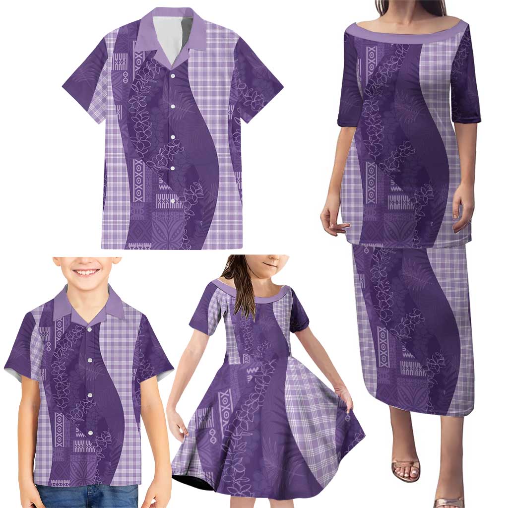 Polynesian Tribal Pattern Patchwork Picturesque Family Matching Puletasi and Hawaiian Shirt Deep Violet LT7 - Polynesian Pride