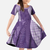 Polynesian Tribal Pattern Patchwork Picturesque Family Matching Short Sleeve Bodycon Dress and Hawaiian Shirt Deep Violet