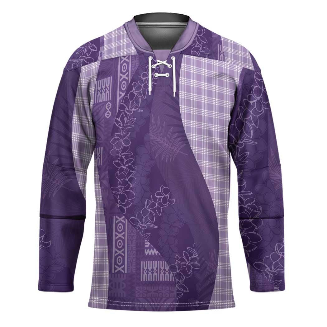 Polynesian Tribal Pattern Patchwork Picturesque Hockey Jersey Deep Violet LT7 Unisex Violet - Polynesian Pride
