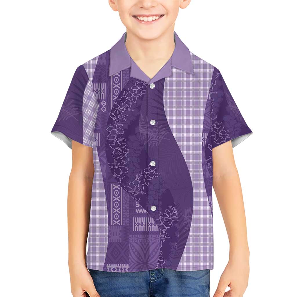 Polynesian Tribal Pattern Patchwork Picturesque Kid Hawaiian Shirt Deep Violet LT7 Kid Violet - Polynesian Pride