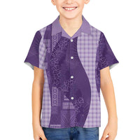 Polynesian Tribal Pattern Patchwork Picturesque Kid Hawaiian Shirt Deep Violet LT7 Kid Violet - Polynesian Pride
