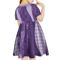 Polynesian Tribal Pattern Patchwork Picturesque Kid Short Sleeve Dress Deep Violet LT7 - Polynesian Pride