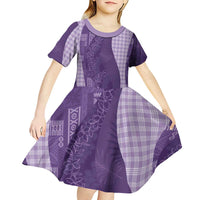 Polynesian Tribal Pattern Patchwork Picturesque Kid Short Sleeve Dress Deep Violet LT7 - Polynesian Pride