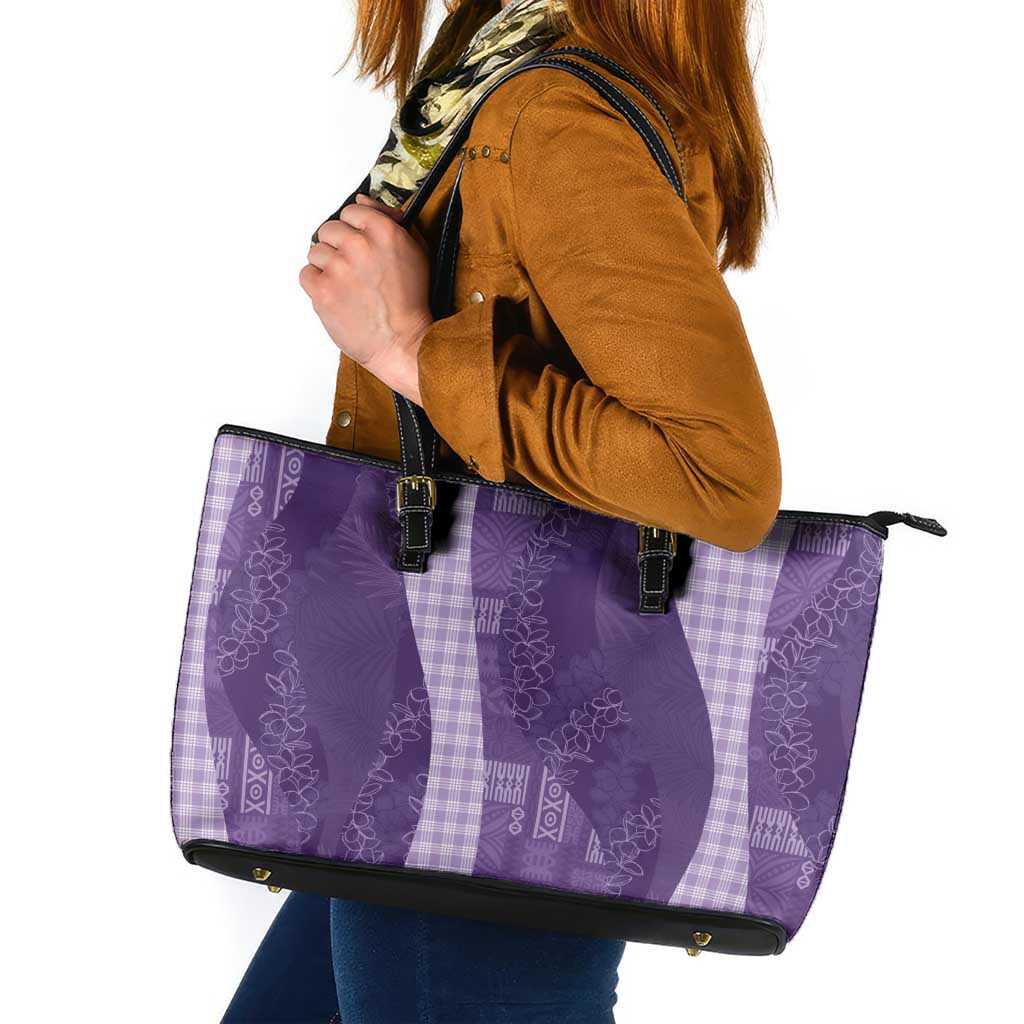 Polynesian Tribal Pattern Patchwork Picturesque Leather Tote Bag Deep Violet LT7 Violet - Polynesian Pride