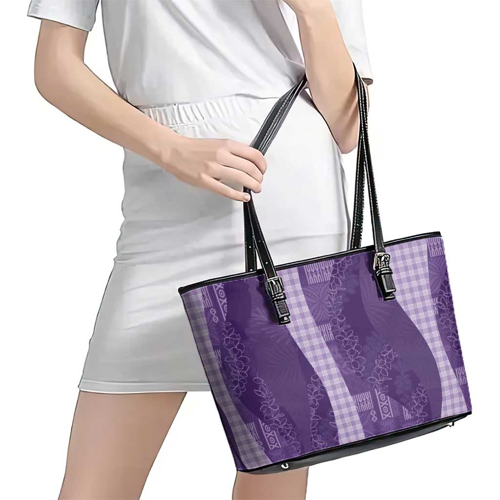 Polynesian Tribal Pattern Patchwork Picturesque Leather Tote Bag Deep Violet LT7 - Polynesian Pride
