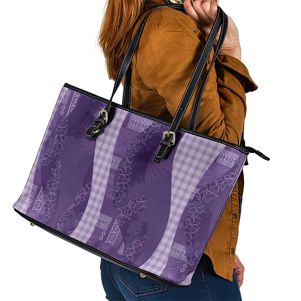 Polynesian Tribal Pattern Patchwork Picturesque Leather Tote Bag Deep Violet LT7 - Polynesian Pride
