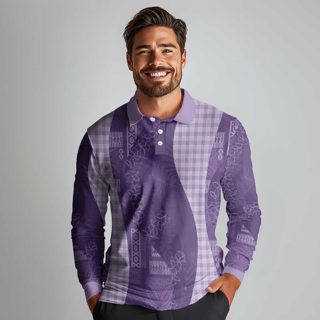 Polynesian Tribal Pattern Patchwork Picturesque Long Sleeve Polo Shirt Deep Violet LT7 - Polynesian Pride