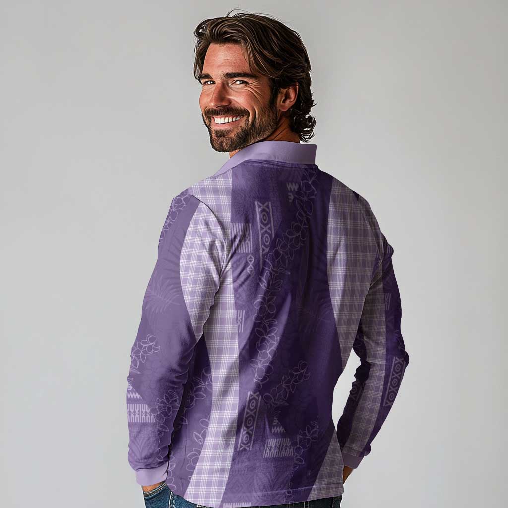 Polynesian Tribal Pattern Patchwork Picturesque Long Sleeve Polo Shirt Deep Violet LT7 - Polynesian Pride