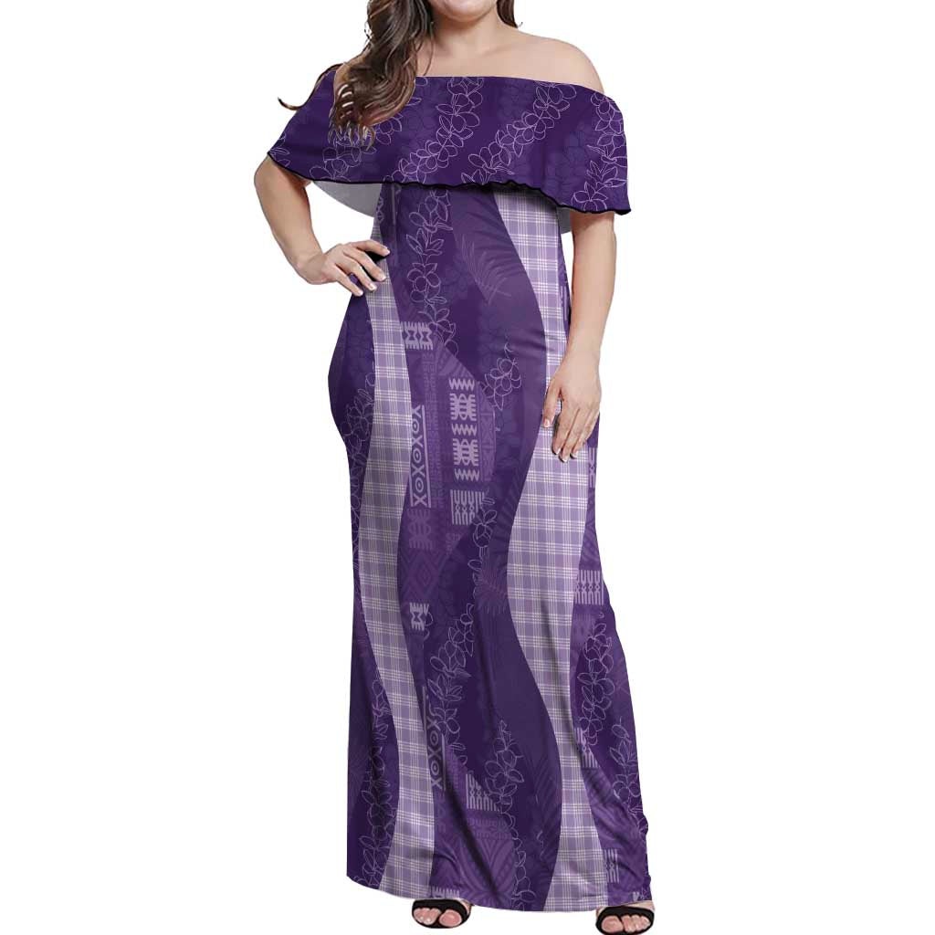 Polynesian Tribal Pattern Patchwork Picturesque Off Shoulder Maxi Dress Deep Violet LT7 Women Violet - Polynesian Pride