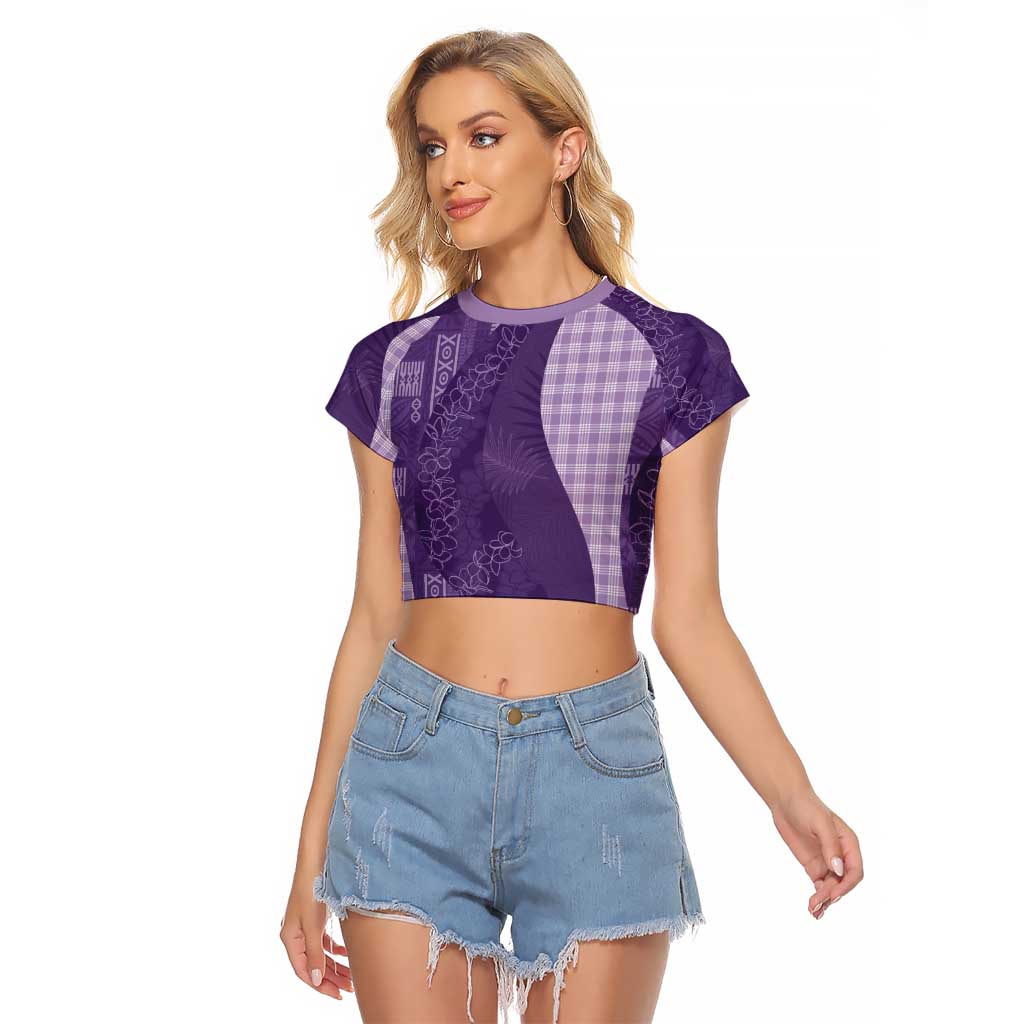 Polynesian Tribal Pattern Patchwork Picturesque Raglan Cropped T Shirt Deep Violet LT7 Female Violet - Polynesian Pride