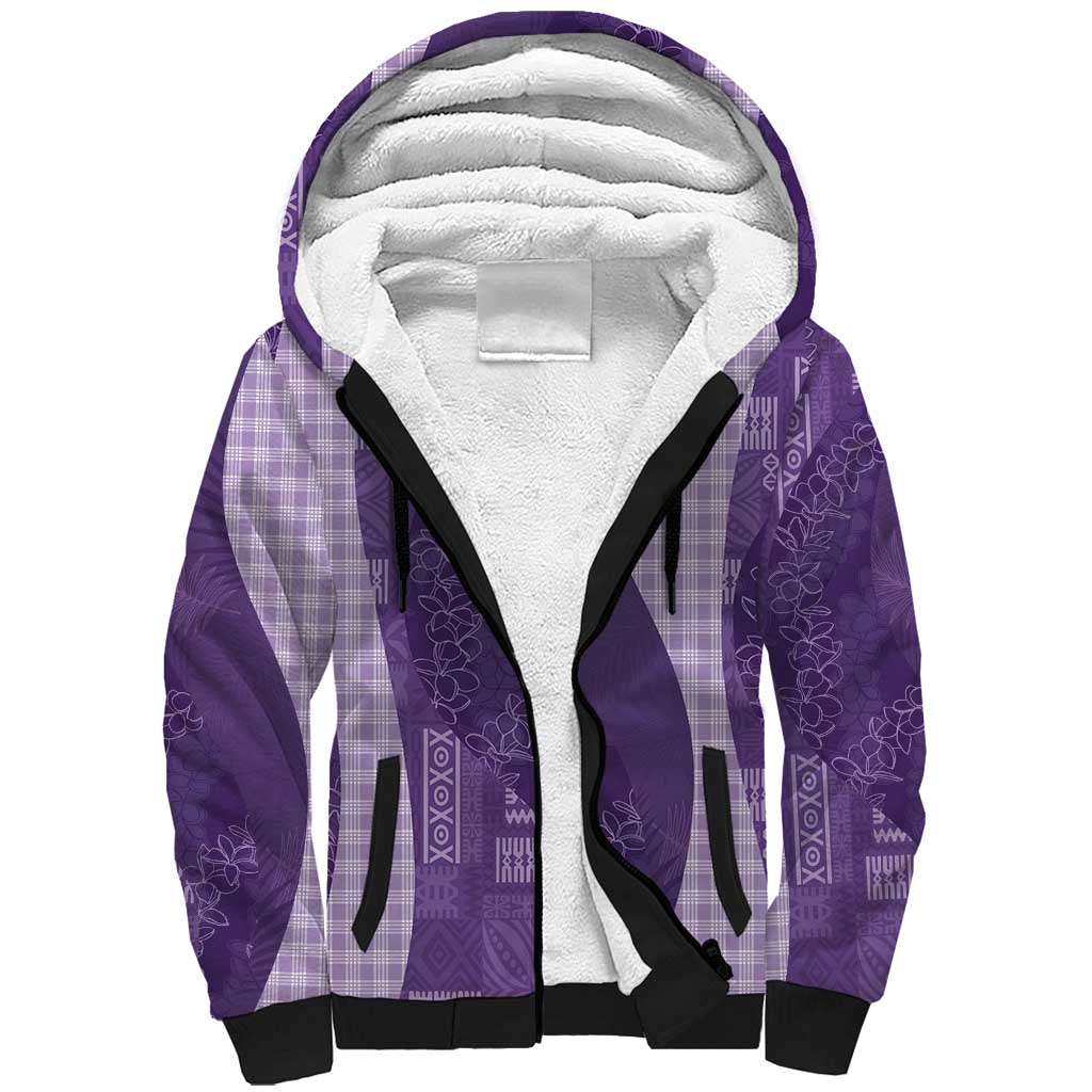 Polynesian Tribal Pattern Patchwork Picturesque Sherpa Hoodie Deep Violet LT7 Unisex Violet - Polynesian Pride