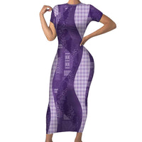 Polynesian Tribal Pattern Patchwork Picturesque Short Sleeve Bodycon Dress Deep Violet LT7 Long Dress Violet - Polynesian Pride