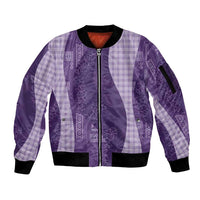 Polynesian Tribal Pattern Patchwork Picturesque Sleeve Zip Bomber Jacket Deep Violet LT7 Unisex Violet - Polynesian Pride