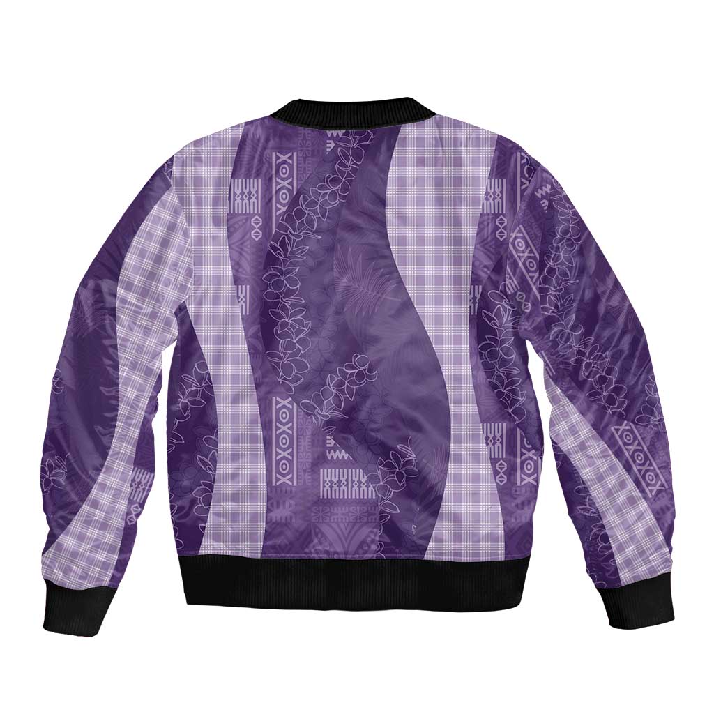 Polynesian Tribal Pattern Patchwork Picturesque Sleeve Zip Bomber Jacket Deep Violet LT7 - Polynesian Pride