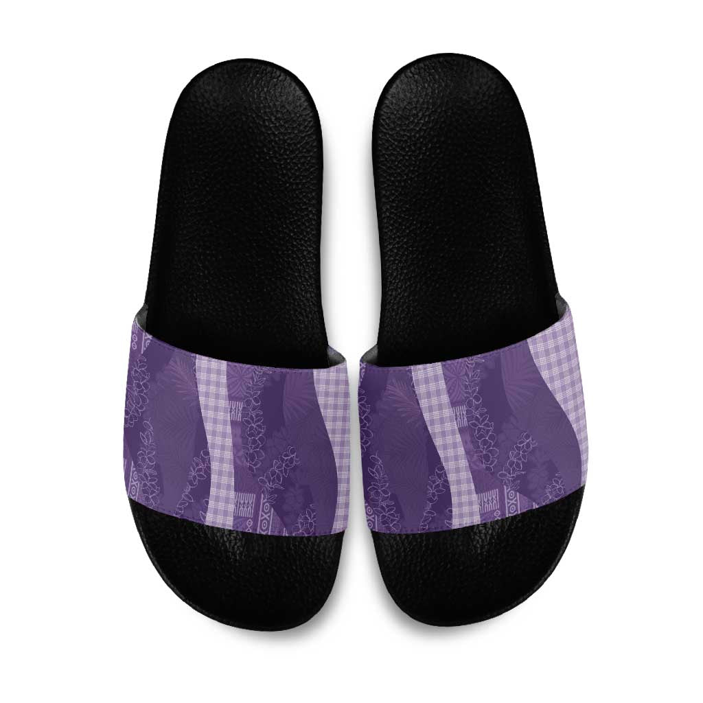 Polynesian Tribal Pattern Patchwork Picturesque Slide Sandals Deep Violet LT7 Violet - Polynesian Pride