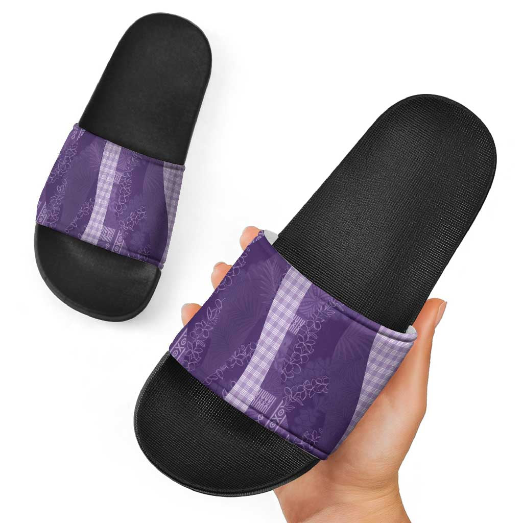 Polynesian Tribal Pattern Patchwork Picturesque Slide Sandals Deep Violet LT7 - Polynesian Pride