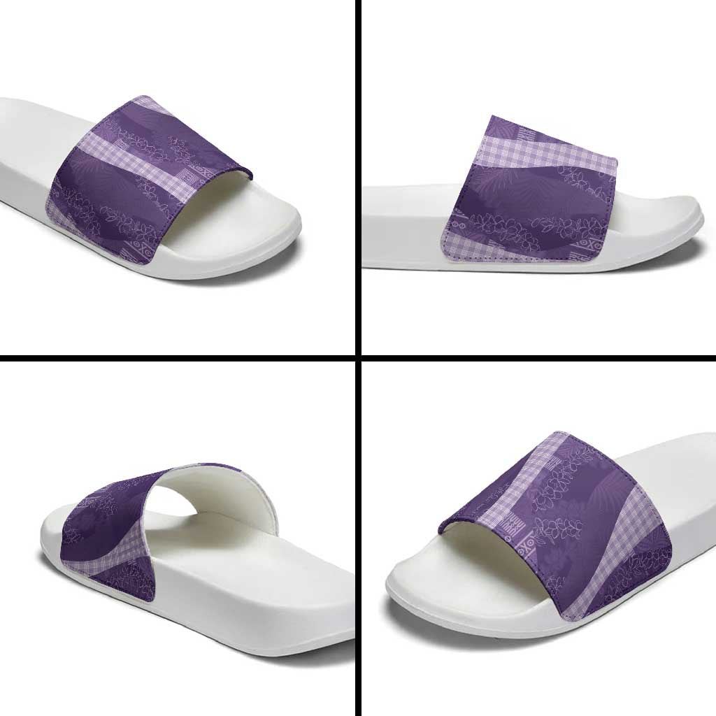 Polynesian Tribal Pattern Patchwork Picturesque Slide Sandals Deep Violet LT7 - Polynesian Pride